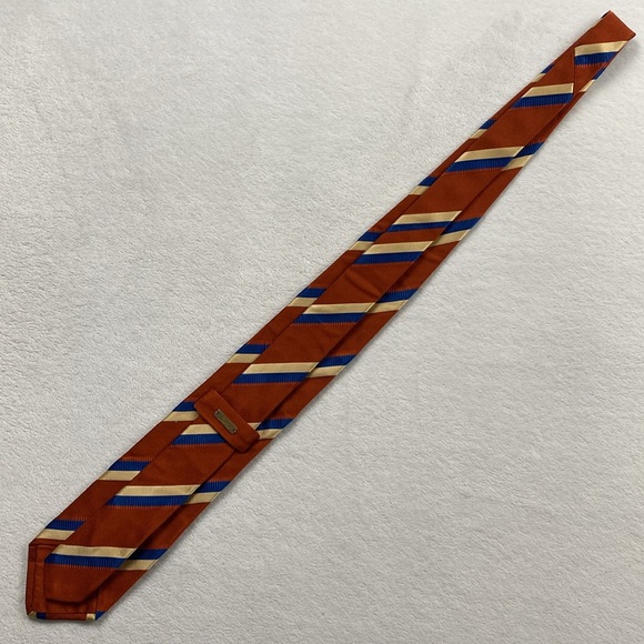 Brioni Diagonal Striped Silk Neck Tie (Orange/Blue/Ivory) - Picture 5 of 14